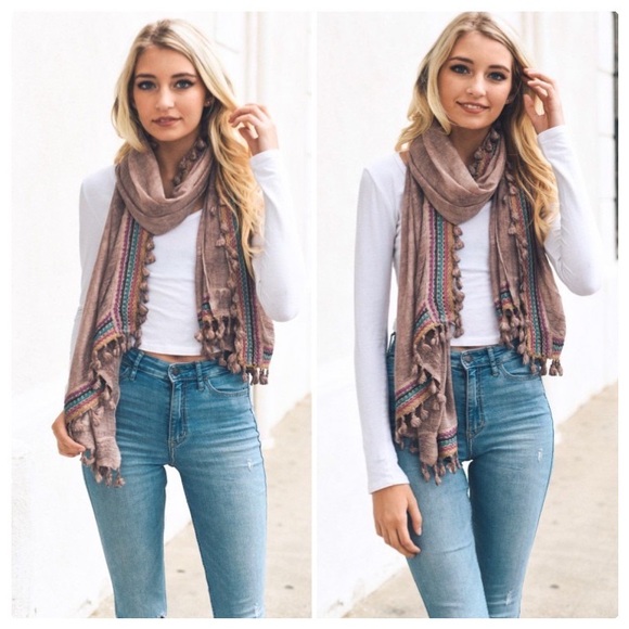 Rosewood Boho Woven Embroidery Scarf - Picture 4 of 5